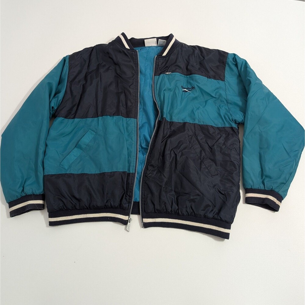 Vintage Reebok Jacket Coat Embroidered XL Mens Track Full Zip Teal Green & Blue
